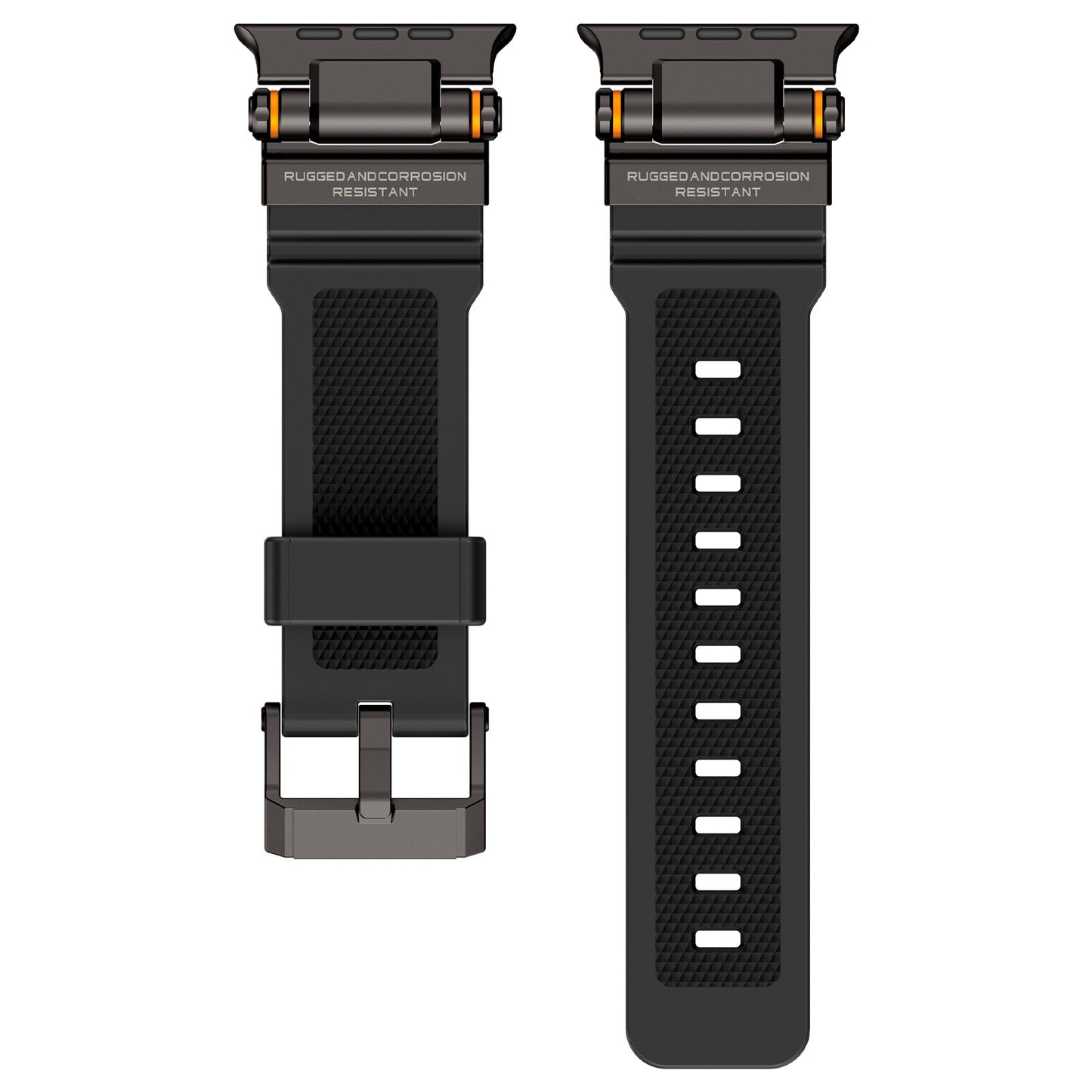 Rugged Apple Watch Strap – Silicone Sport Metal Connector | 42–49mm  | Black Face Off
