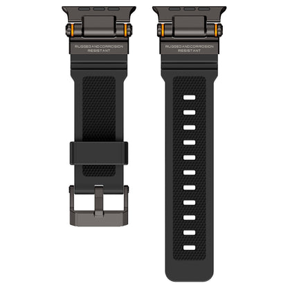 Rugged Apple Watch Strap – Silicone Sport Metal Connector | 42–49mm  | Black Face Off