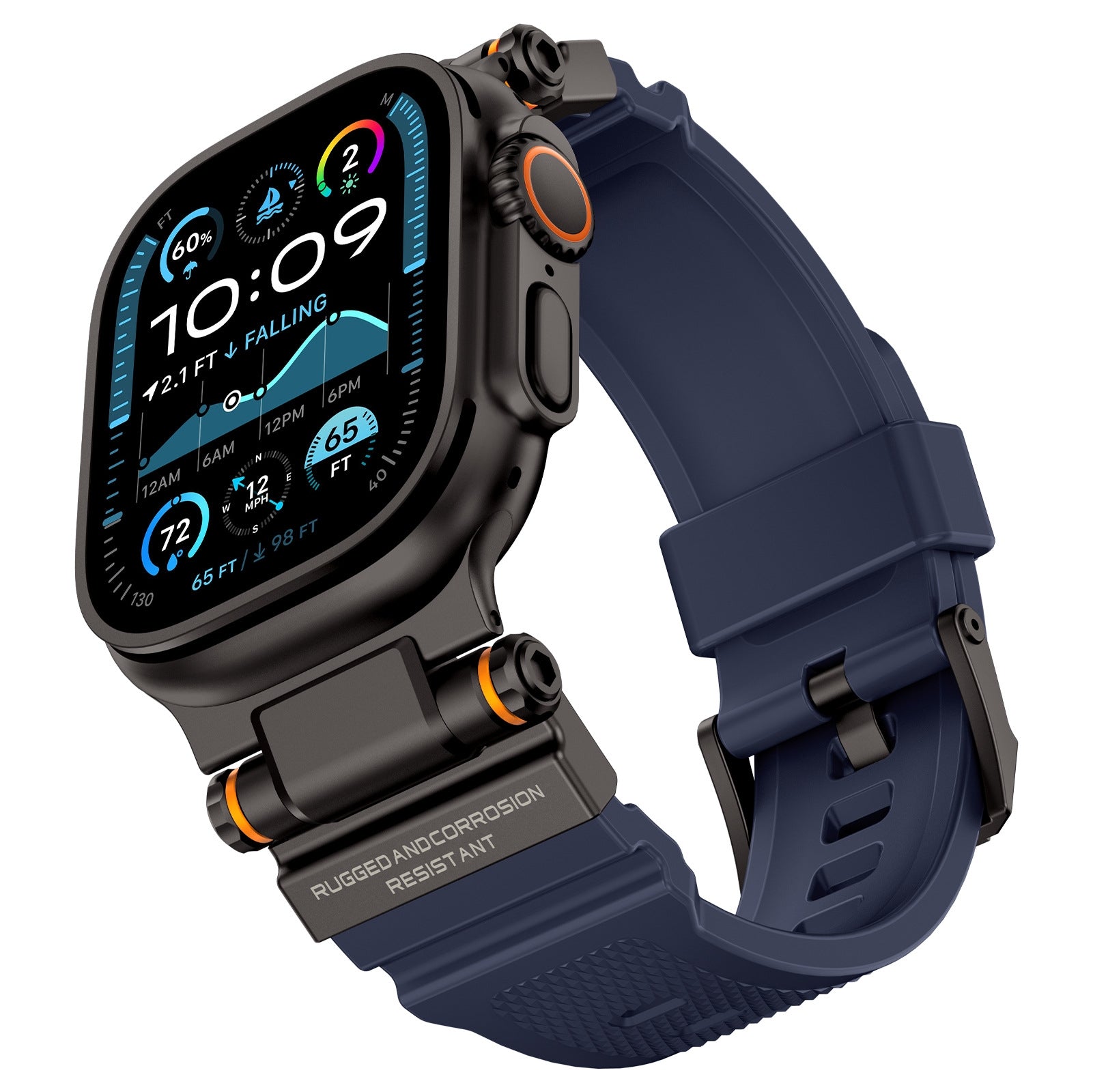 Rugged Apple Watch Strap – Silicone Sport Metal Connector | 42–49mm  | Blue