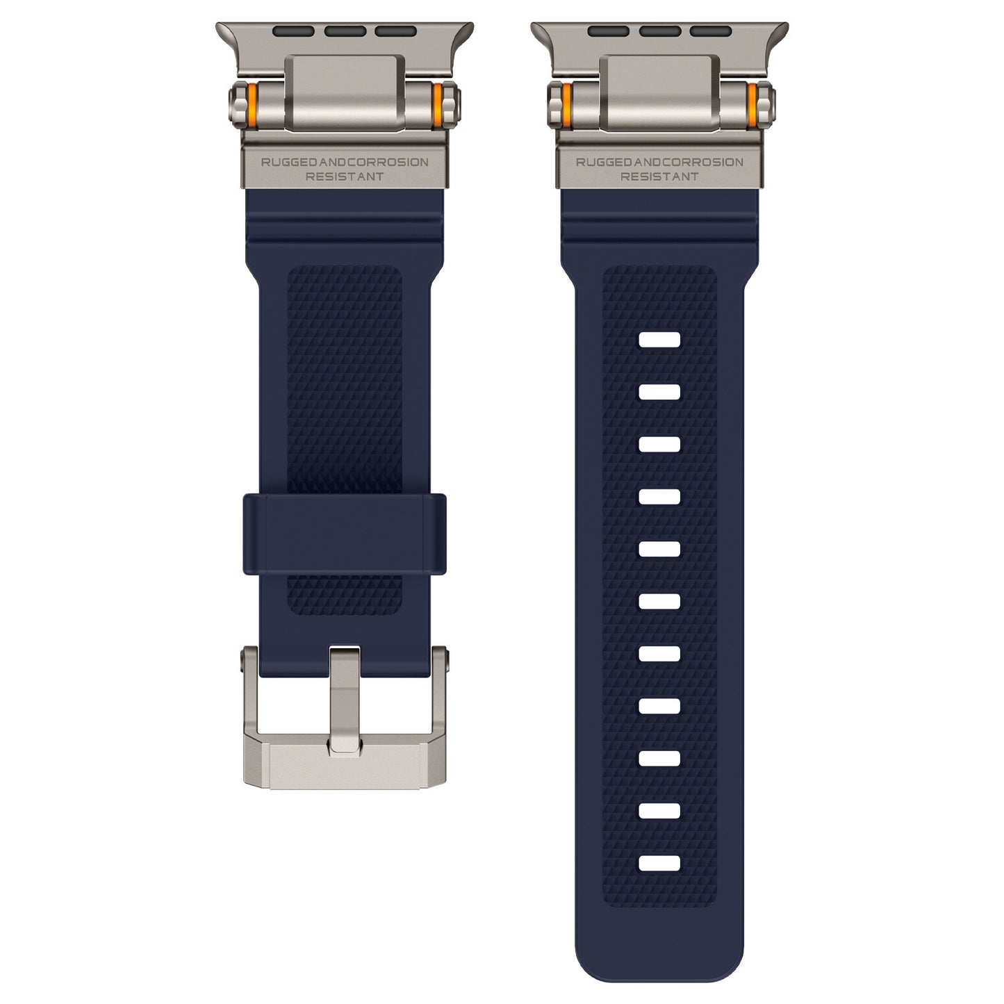 Rugged Apple Watch Strap – Silicone Sport Metal Connector | 42–49mm  | Blue Face off