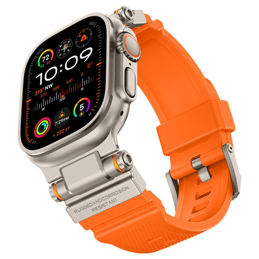 Rugged Apple Watch Strap – Silicone Sport Metal Connector | 42–49mm Orange