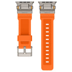 Rugged Apple Watch Strap – Silicone Sport Metal Connector | 42–49mm  | Orange FaceOff