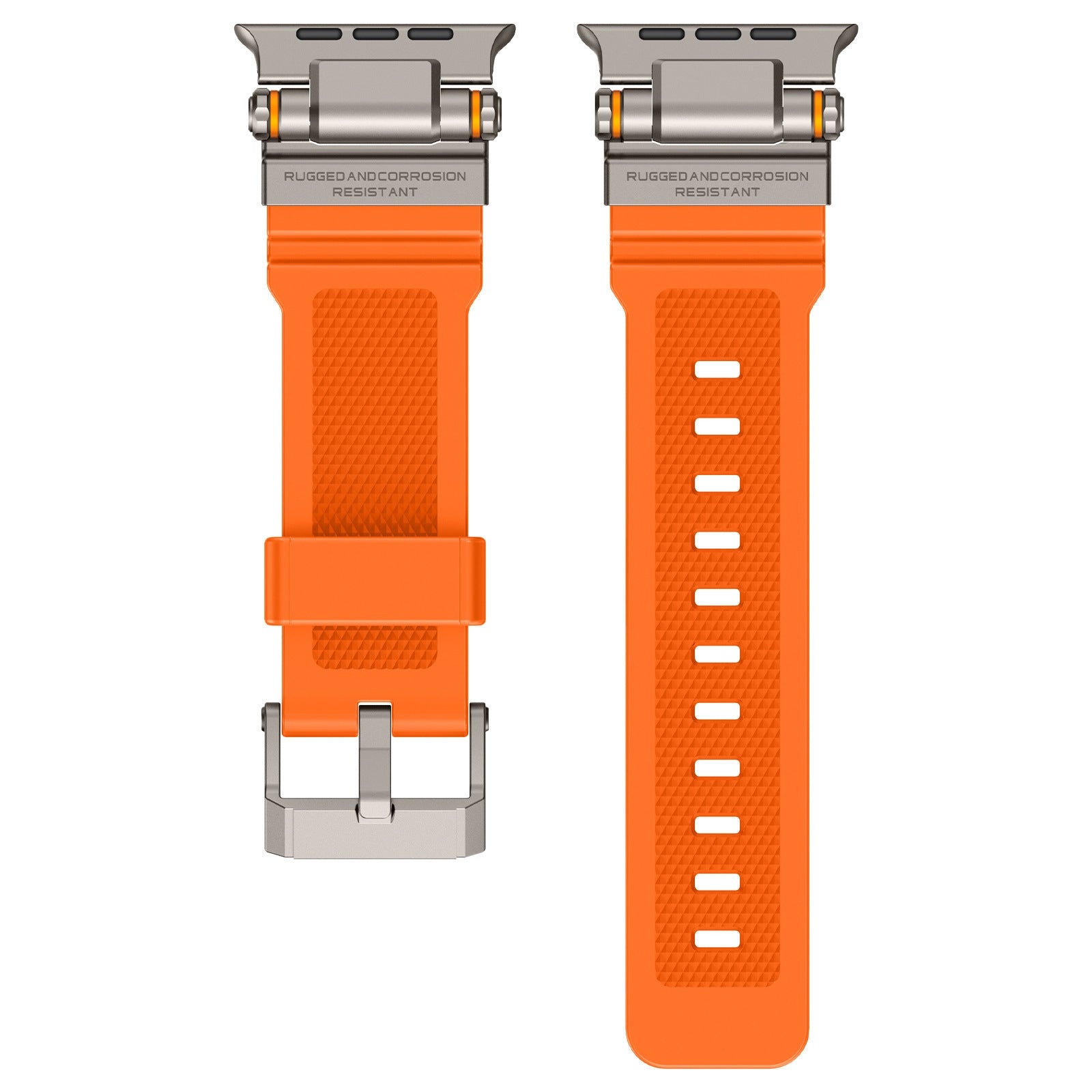 Rugged Apple Watch Strap – Silicone Sport Metal Connector | 42–49mm  | Orange FaceOff