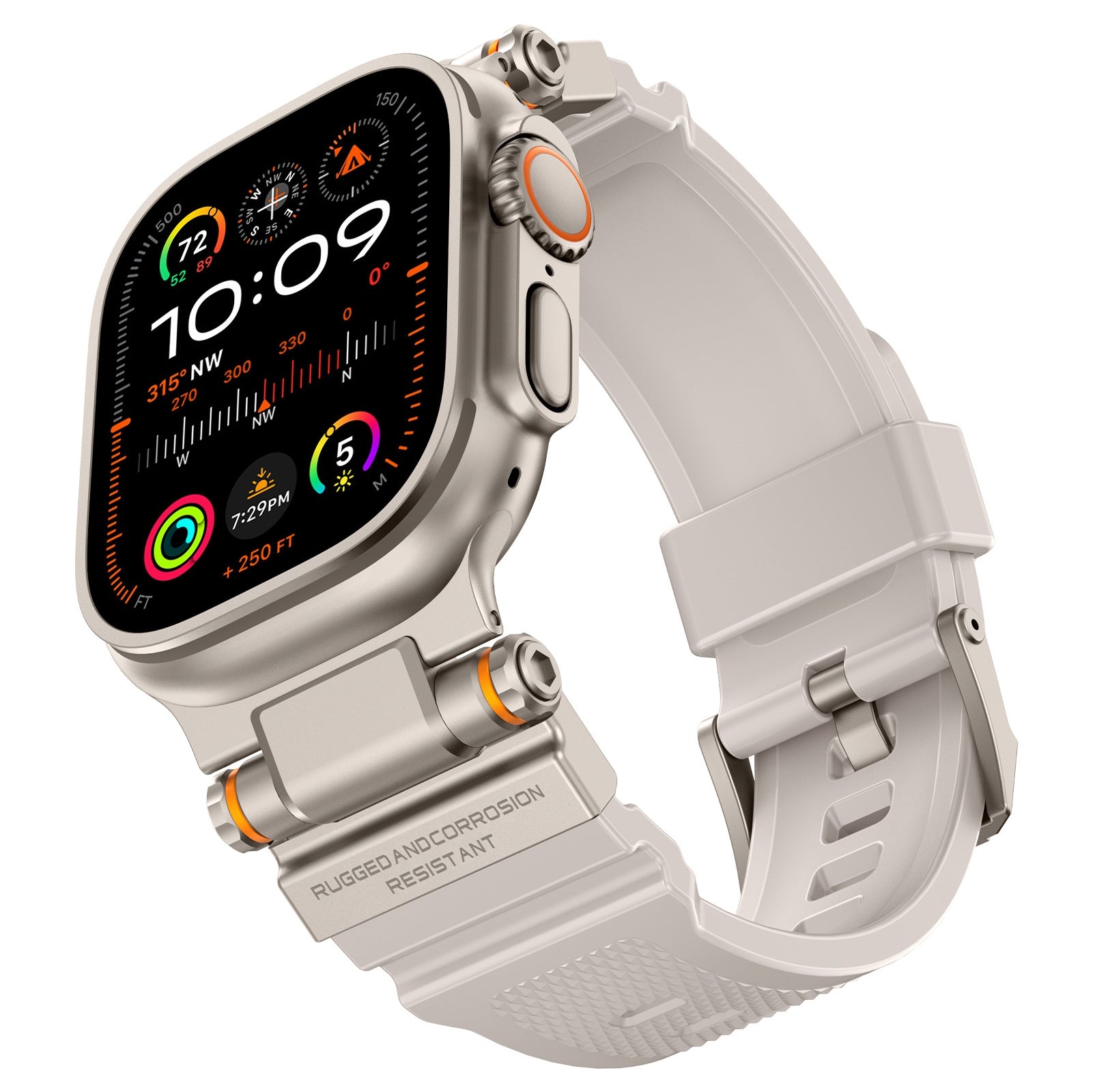 Rugged Apple Watch Strap – Silicone Sport Metal Connector | 42–49mm  | White
