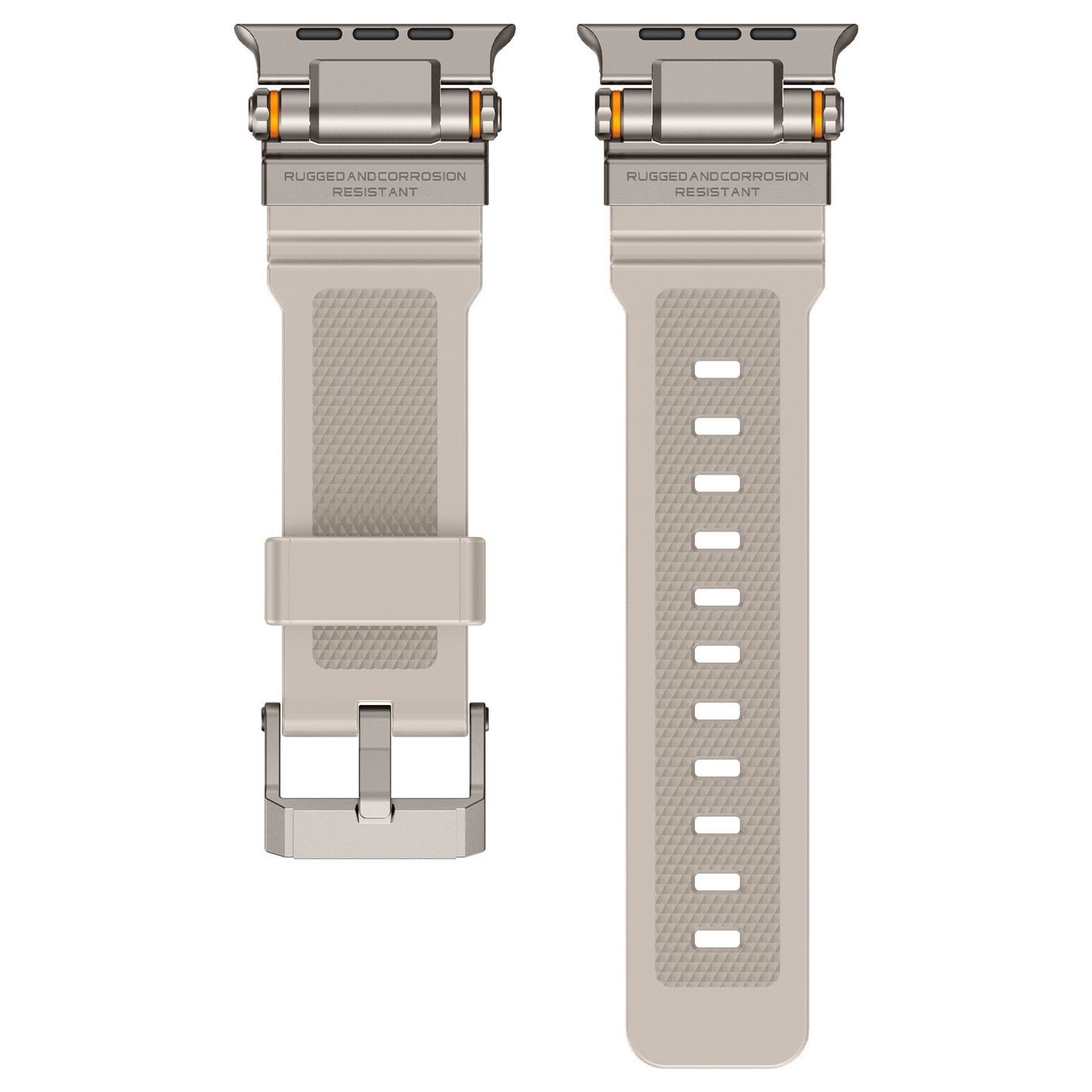 Rugged Apple Watch Strap – Silicone Sport Metal Connector | 42–49mm  | White Face off
