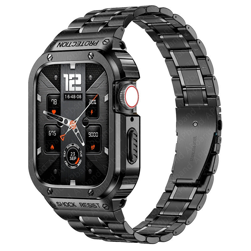 Rugged Stainless Steel Metal Apple Watch Strap 44mm/45mm – Shockproof Mod Kit | Black