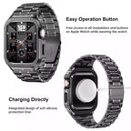Rugged Stainless Steel Metal Apple Watch Strap 44mm/45mm – Shockproof Mod Kit | Charging Easy Operation Button