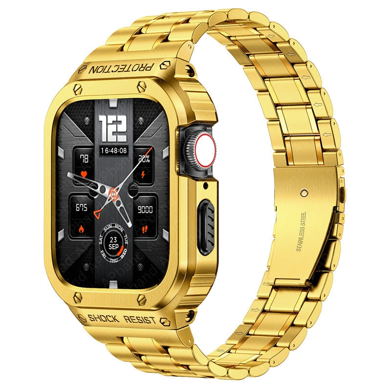 Rugged Stainless Steel Metal Apple Watch Strap 44mm/45mm – Shockproof Mod Kit | Gold