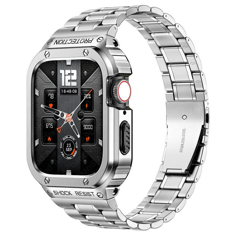 Rugged Stainless Steel Metal Apple Watch Strap 44mm/45mm – Shockproof Mod Kit | Silver