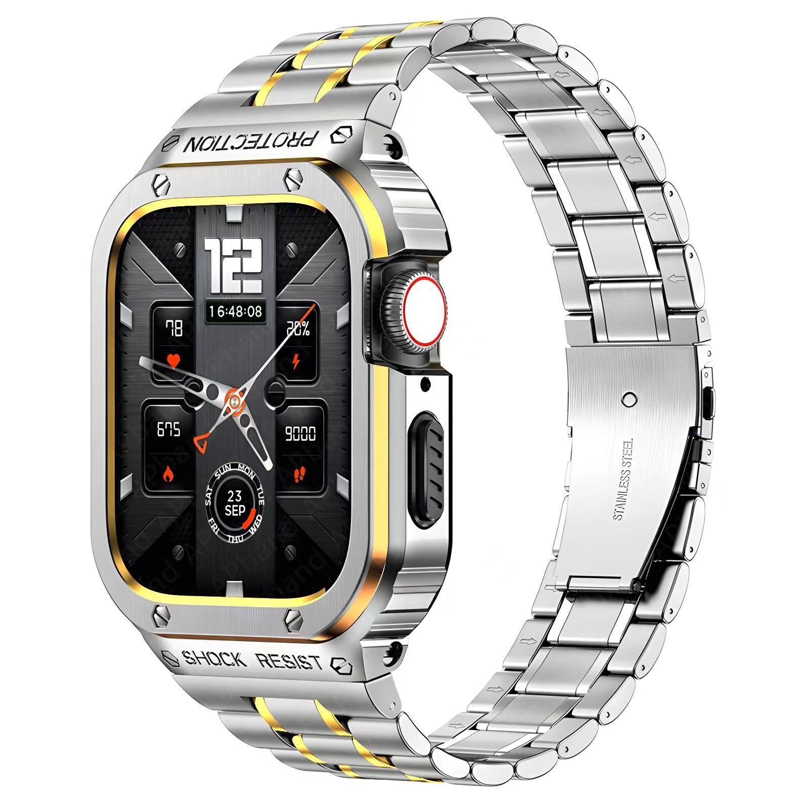 Rugged Stainless Steel Metal Apple Watch Strap 44mm/45mm – Shockproof Mod Kit | White Gold