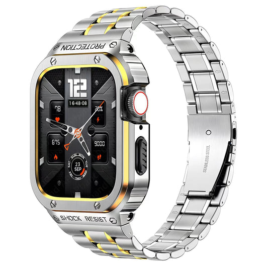 Rugged Stainless Steel Metal Apple Watch Strap 44mm/45mm – Shockproof Mod Kit | White Gold