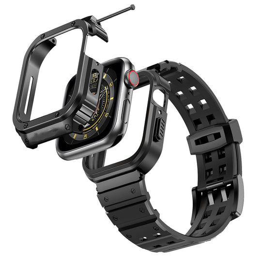Rugged TPU & Stainless Steel Case Strap for Apple Watch [44mm/45mm] | Black
