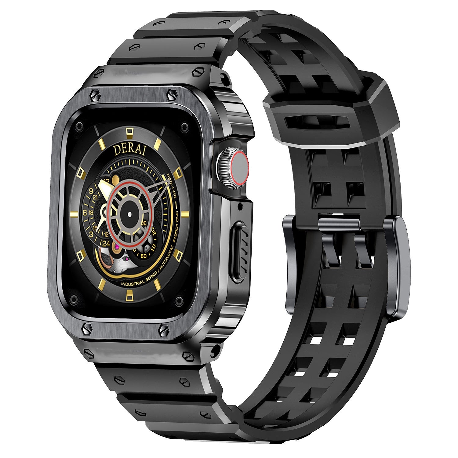 Rugged TPU & Stainless Steel Case Strap for Apple Watch [44mm/45mm] | Dark Silver