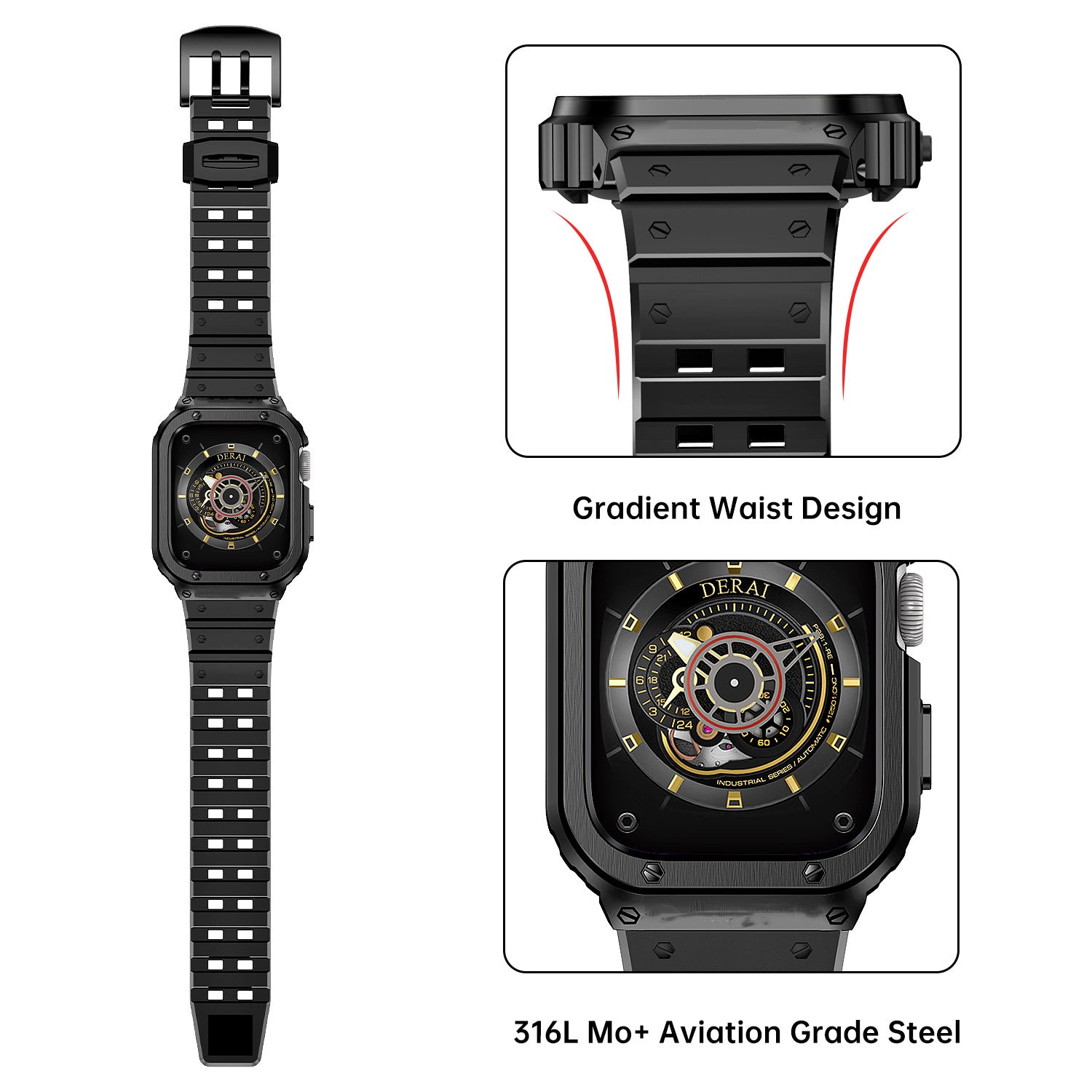 Rugged TPU & Stainless Steel Case Strap for Apple Watch [44mm/45mm] | Display