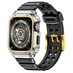 Rugged TPU & Stainless Steel Case Strap for Apple Watch [44mm/45mm] | Gold Black -