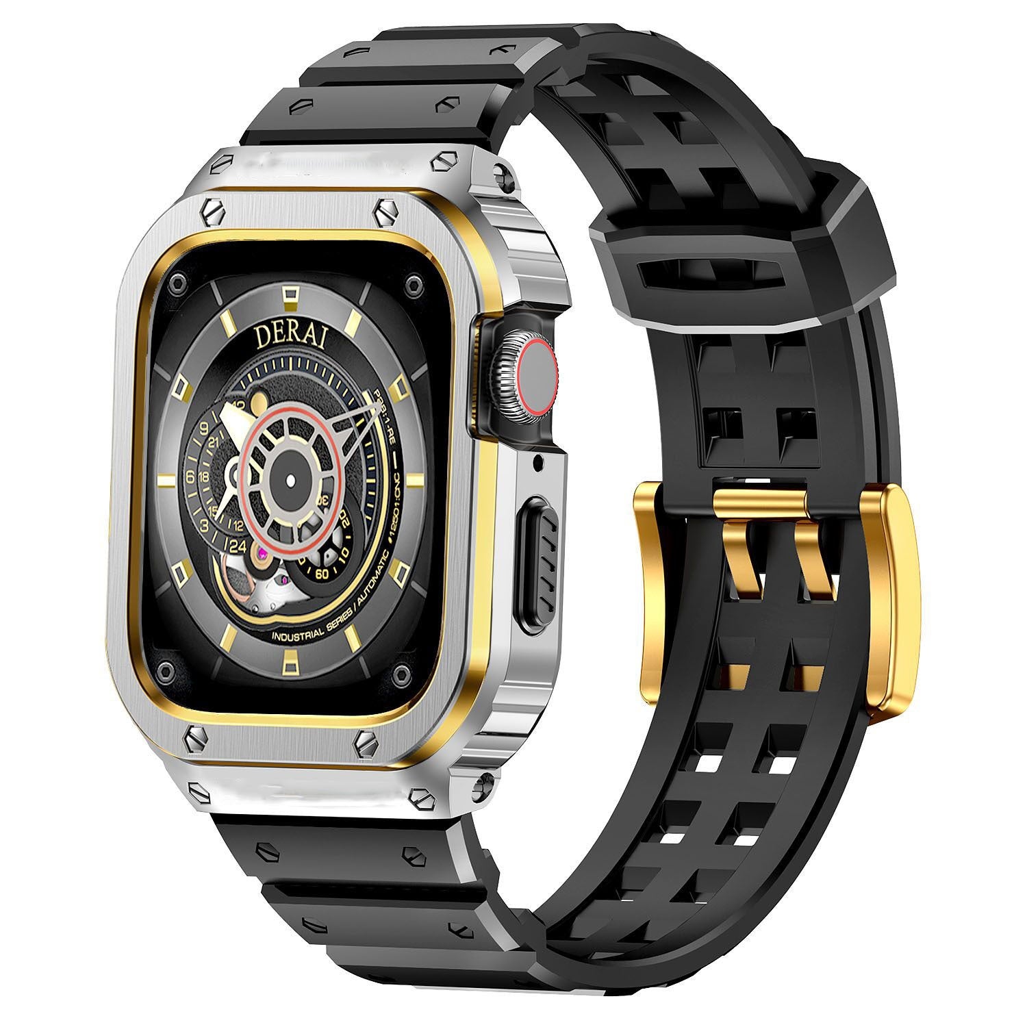 Rugged TPU & Stainless Steel Case Strap for Apple Watch [44mm/45mm] | Gold Black -
