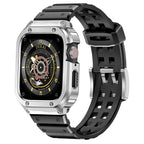 Rugged TPU & Stainless Steel Case Strap for Apple Watch [44mm/45mm] | White Black -
