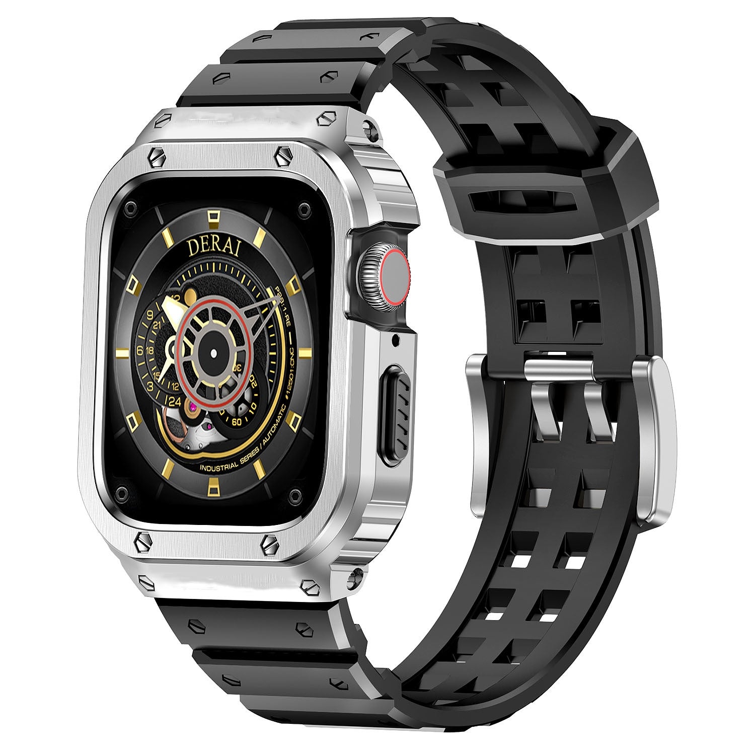 Rugged TPU & Stainless Steel Case Strap for Apple Watch [44mm/45mm] | White Black -