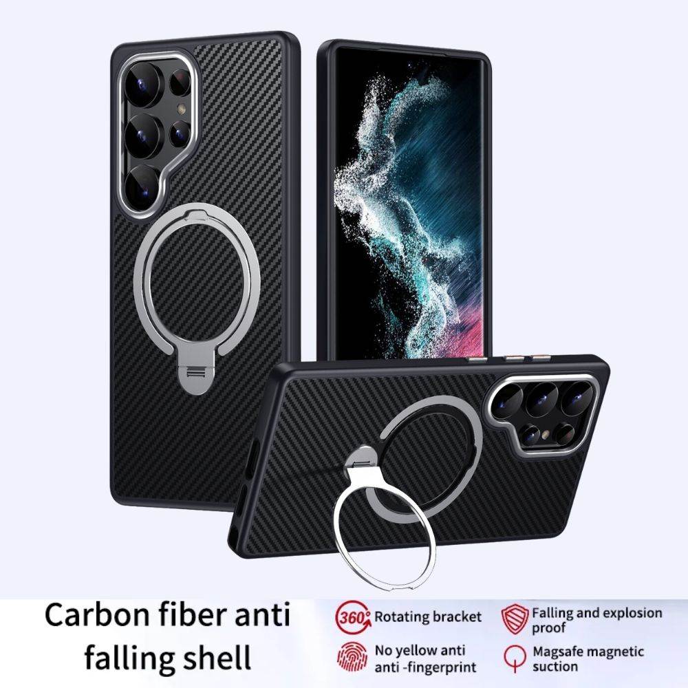Samsung Galaxy S25/S25+/Ultra Carbon Fiber Rotating Ring Stand Case | MagSafe