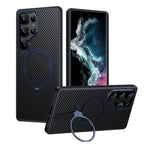 Samsung Galaxy S25/S25+/Ultra Carbon Fiber Rotating Ring Stand Case | MagSafe | Blue