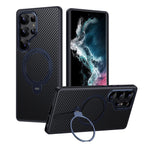 Samsung Galaxy S25/S25+/Ultra Carbon Fiber Rotating Ring Stand Case | MagSafe | Blue