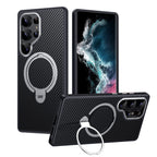 Samsung Galaxy S25/S25+/Ultra Carbon Fiber Rotating Ring Stand Case | MagSafe | Silver