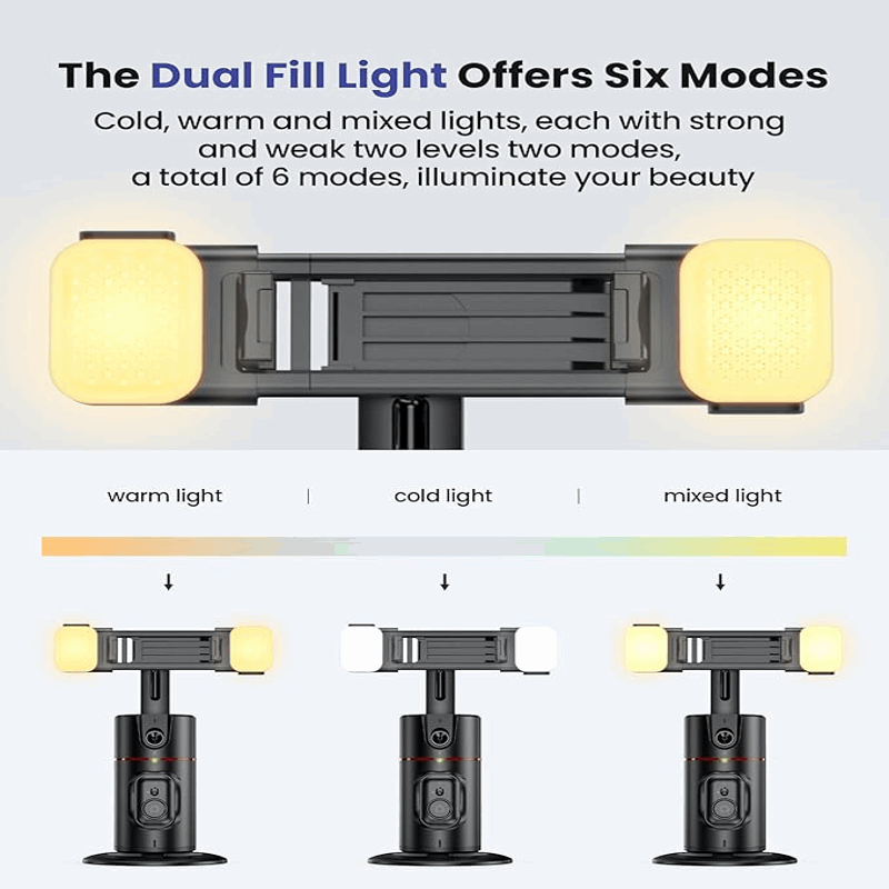 Six Modes warm/cold/mixed lights P02 Auto Face Tracking Tripod with 360° Rotation & Remote - Vlogging - BeezSpeed