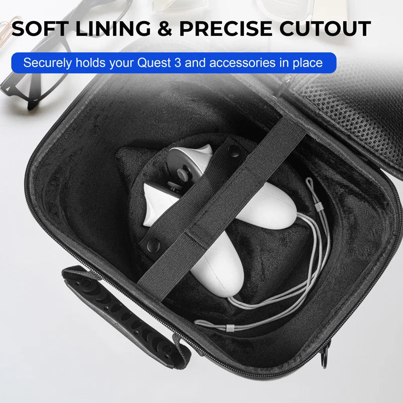Compact, stylish BOBOVR VR storage case for Meta Quest 3 with rubber handle and shoulder strap for easy carrying - Soft Lining -  BeezSpeed