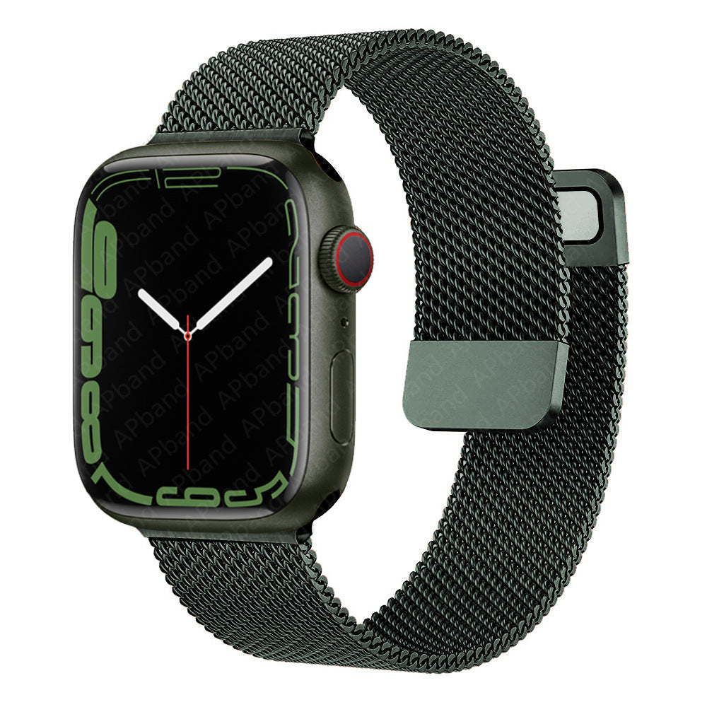 Stainless Steel Magnetic Mesh Apple Watch Strap 38–49mm Milanese Loop | Midnight Green