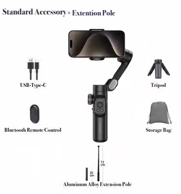 AOCHUAN Smart XE 3-Axis Foldable Gimbal Stabilizer for iPhone & Android - Standard Accessory + Extension Pole