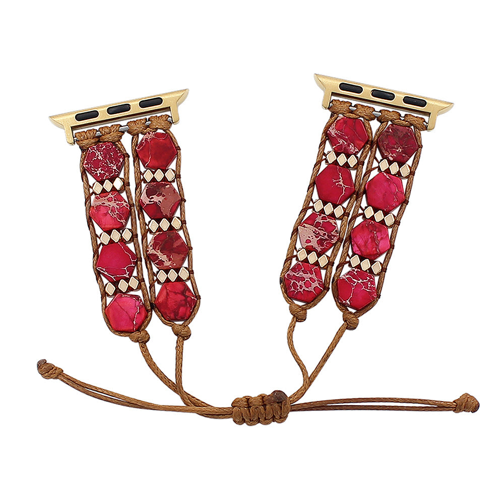 Stone Beaded Apple Watch Strap – Boho Hippie Bracelet Band | Pink