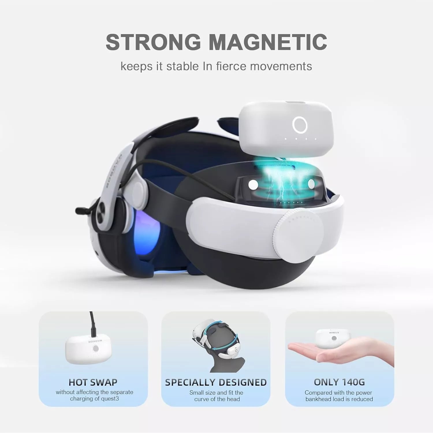 Magnetic battery design for Meta Quest 3, offering balanced weight distribution and comfort during extended VR sessions
