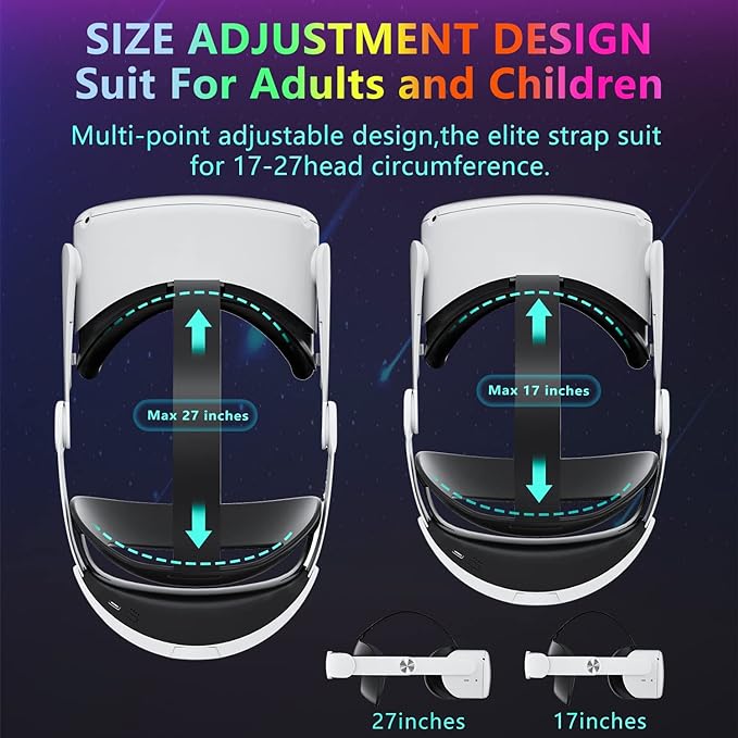 Comfortable head strap with overcharge protection and ergonomic design for glasses-wearing VR players
