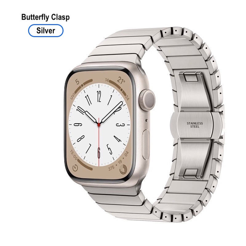 Titanium Watch Band for Apple Watch 38–49mm – Butterfly Clasp | Silver