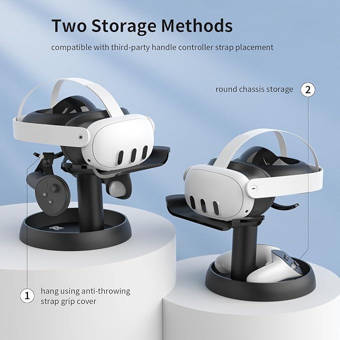 AMVR Universal VR Stand for Meta Quest 3/2, Pico 4 - Stable Dock - Two Storage Placement