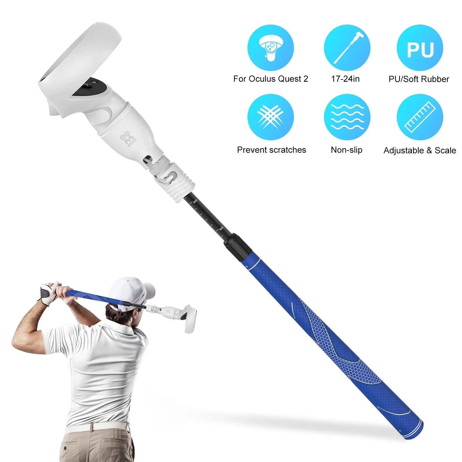 Adjustable VR Golf Club Handle for Meta Quest 2 - Realistic Gaming Experience
