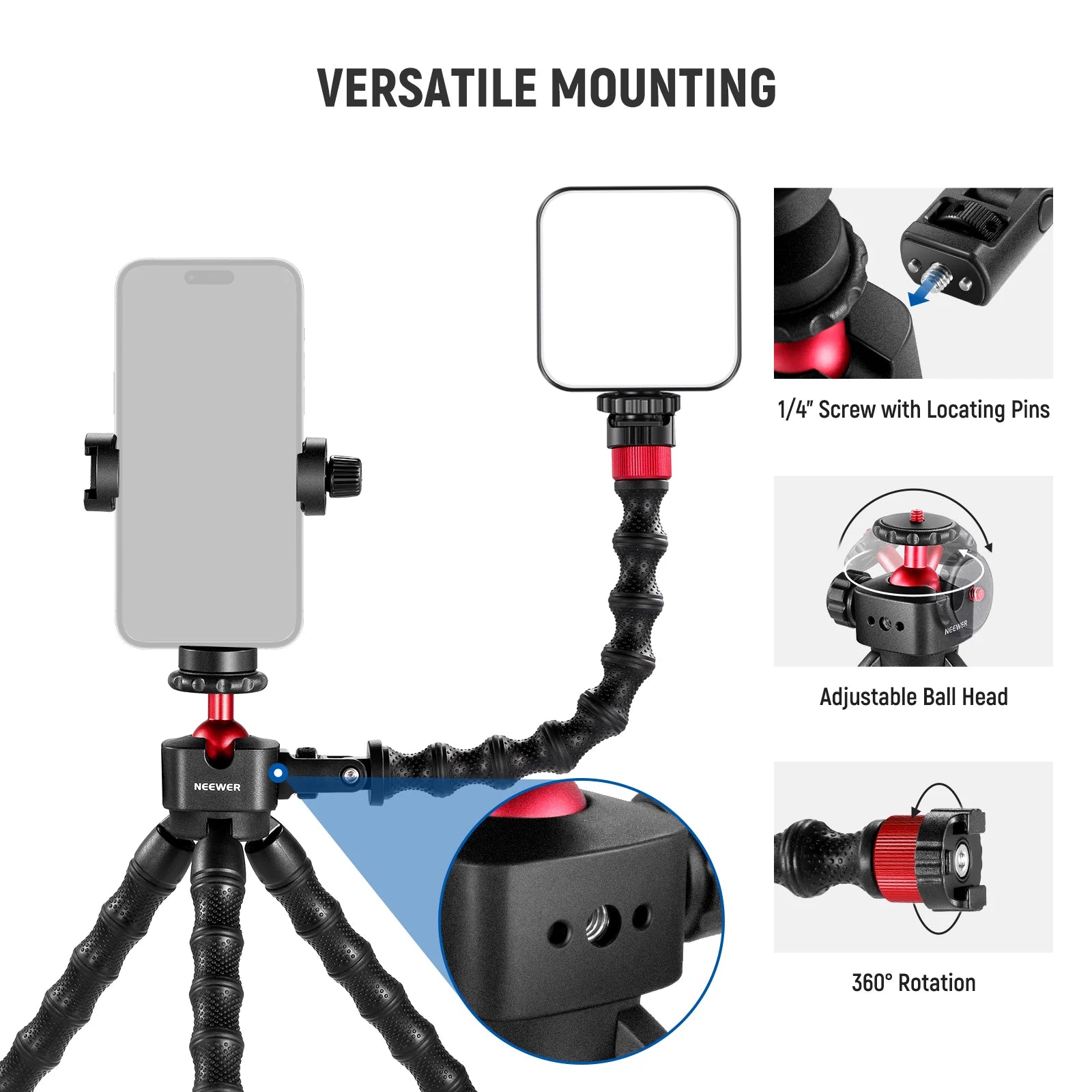 Versatile Mounting  NEEWER T91 Flexible Tripod - Dual Magic Arms for Vlogging & Cameras - BeezSpeed
