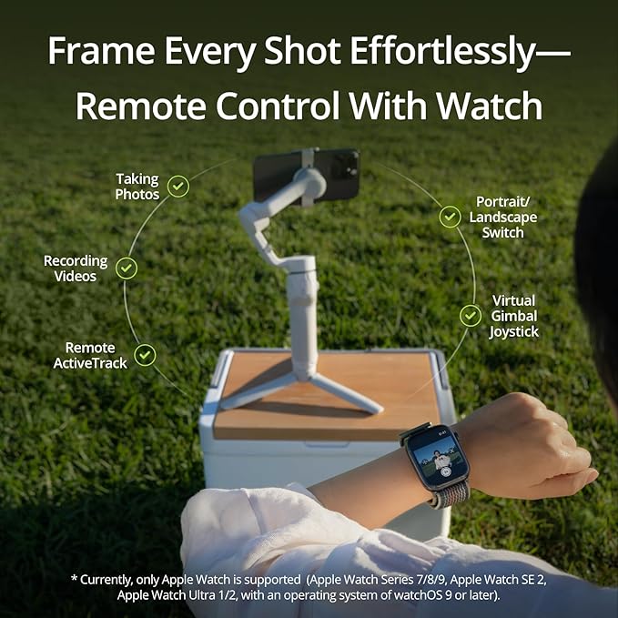 Smooth cinematic shots with DJI Osmo Mobile 6 gimbal, featuring ActiveTrack 6.0 and side-wheel focus control.