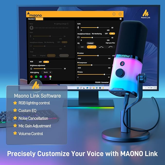 Versatile MAONO PD100X USB/XLR Microphone with Soft-Touch Mute and Gain Control