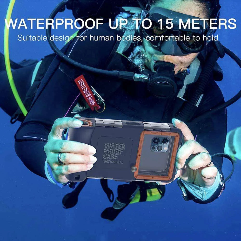 15M Waterproof Case for iPhone and Samsung with Built-in Camera Tripod Port