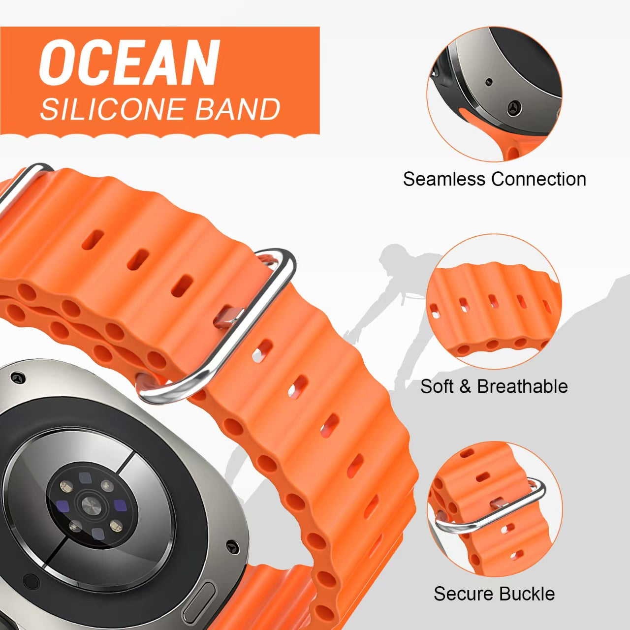 Wave Silicone Sport Strap for Samsung Galaxy Watch Ultra (47mm) – Double Lock -Secure