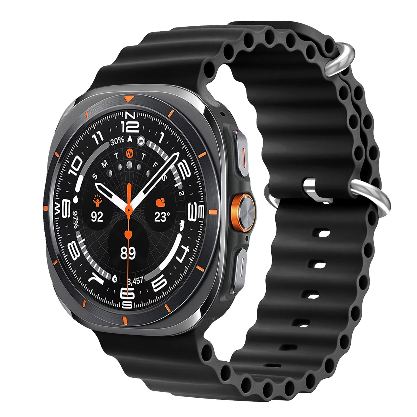 Wave Silicone Sport Strap for Samsung Galaxy Watch Ultra (47mm) – Double Lock - Black