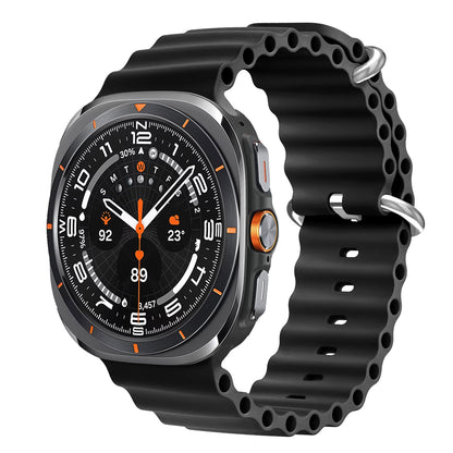 Wave Silicone Sport Strap for Samsung Galaxy Watch Ultra (47mm) – Double Lock - Black