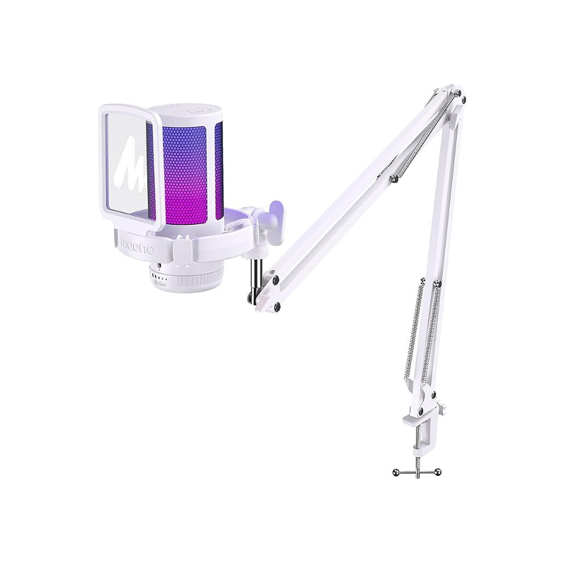 White MAONO DGM20S USB Gaming Microphone - Noise Cancellation & RGB Lighting BeezSpeed