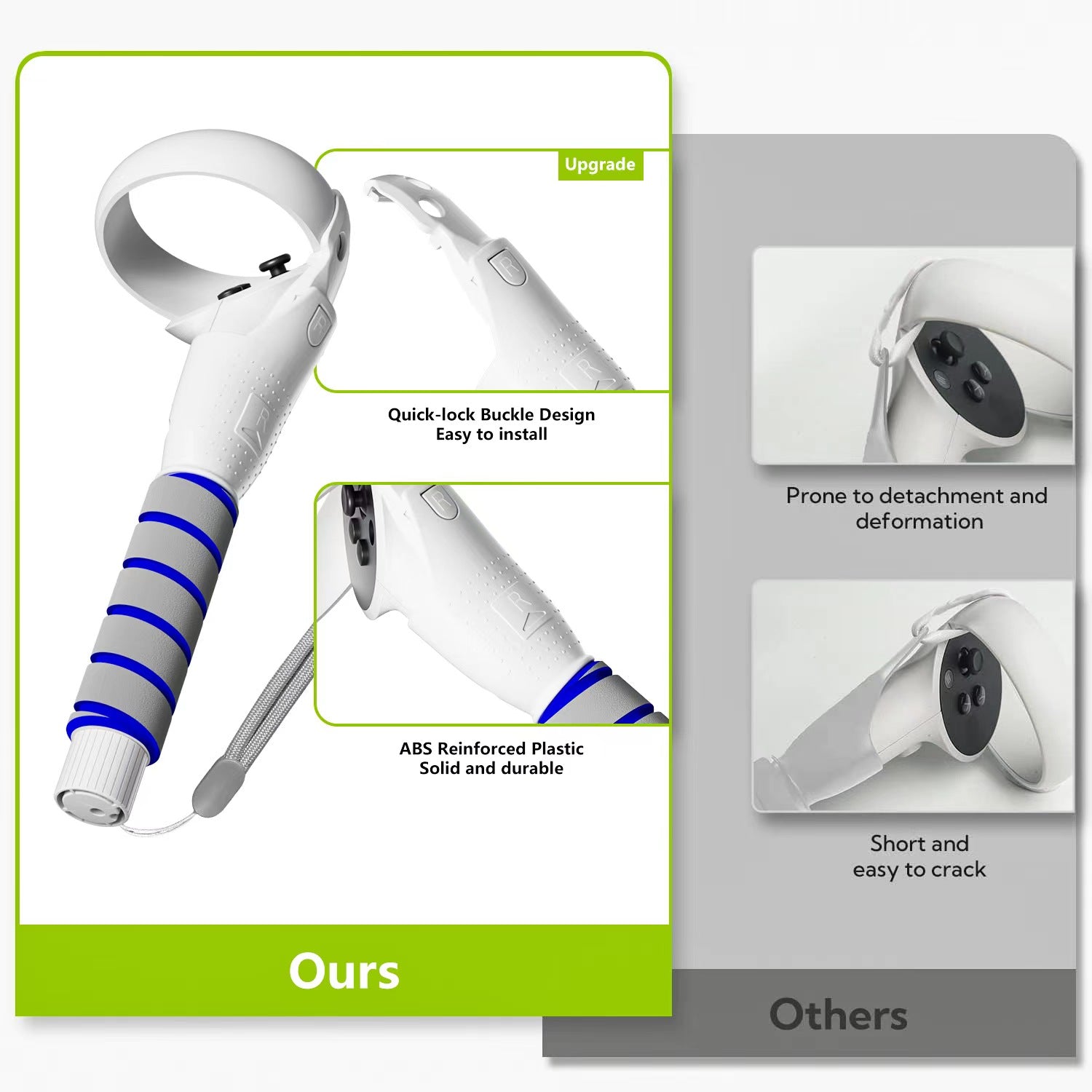 White Meta Oculus Quest 2 Handle Attachment - VR Grips & Golf Club Adapter _ BeezSpeed