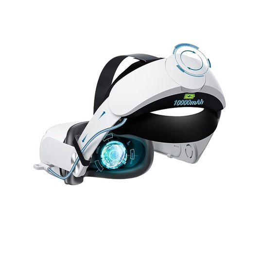 White Meta Quest 2 VR Head Strap 10,000mAh Battery - 8Hrs Playtime - BeezSpeed