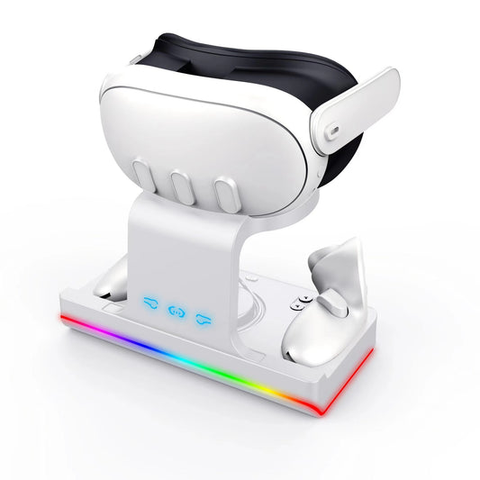 White Meta Quest 3 Fast Charging Dock - LED Indicator & Storage - BeezSpeed