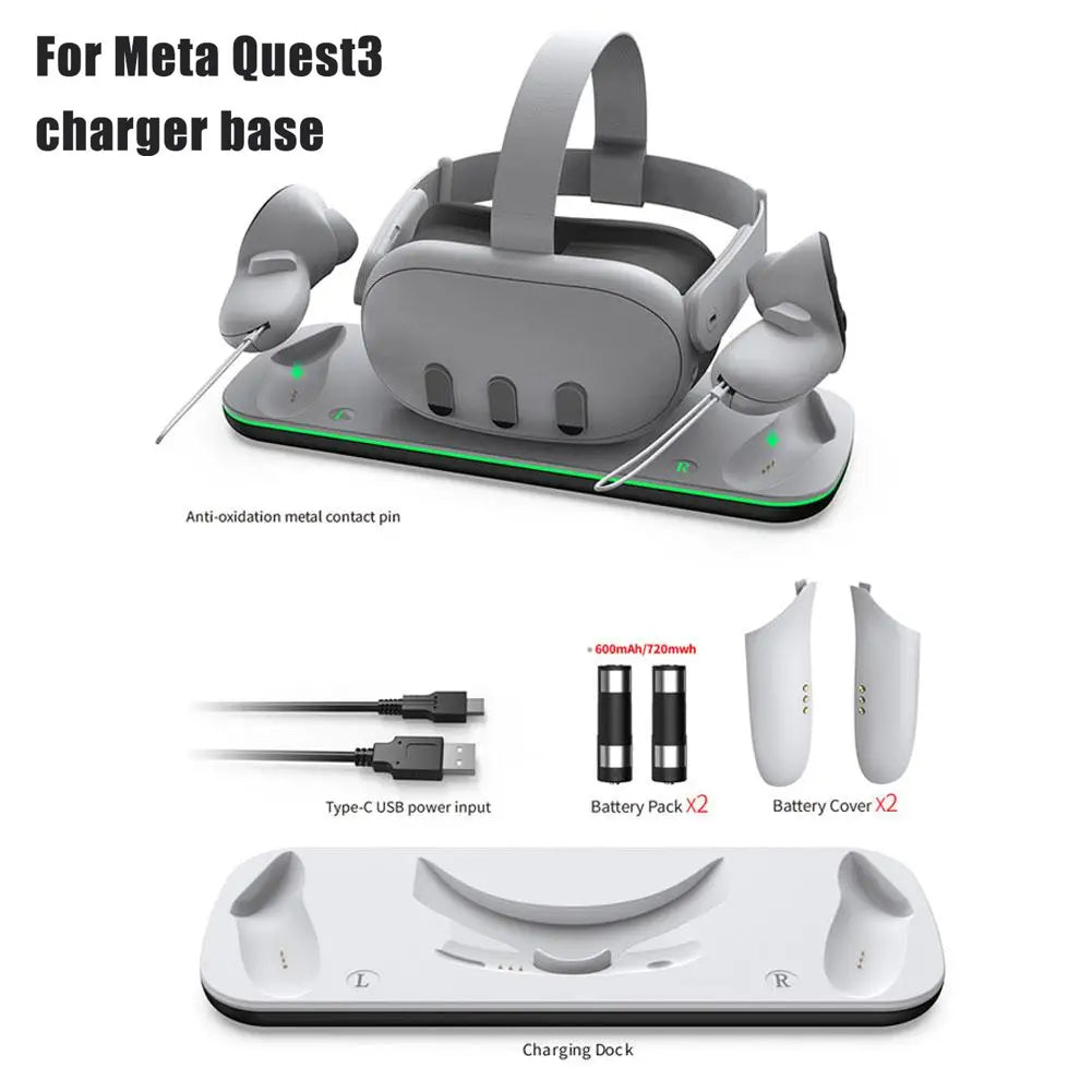 Fast Charging Dock for Meta Quest 3 VR Headset and Controllers with LED Indicators