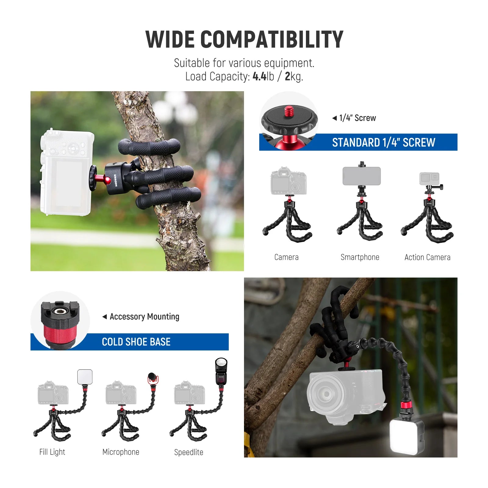 Wide Compatibility NEEWER T91 Flexible Tripod - Dual Magic Arms for Vlogging & Cameras - BeezSpeed