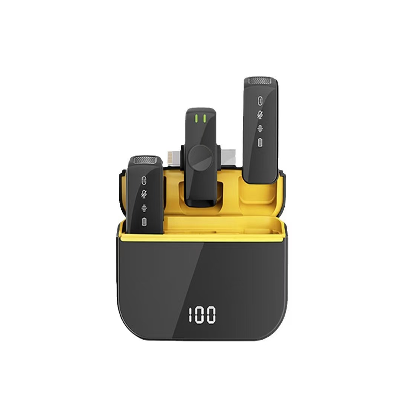 yellow H61 Lavalier Microphone Mini Wireless 2-in-1 - Charging Case for iPhone/Android - BeezSpeed